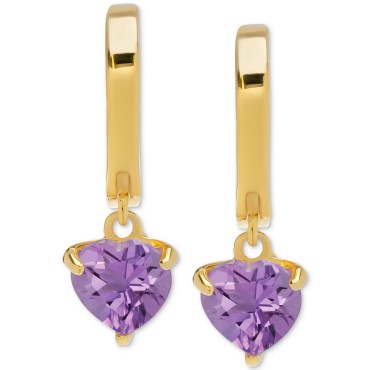 Amethyst Heart Dangle Huggie Hoop Earrings (1-3/8 ct. t.w.) in 14k Gold-Plated Sterling Silver Amethyst Heart Dangle Huggie Hoop Earrings (1-3/8 ct. t.w.) in 14k Gold-Plated Sterling Silver