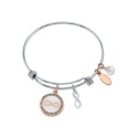 Bangle Bracelet in Stainless Steel & Rose Gold-Tone with Silver Plated Charms Bangle Bracelet in Stainless Steel & Rose Gold-Tone with Silver Plated Charms