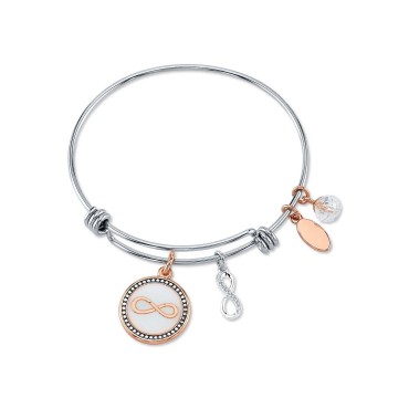 Bangle Bracelet in Stainless Steel & Rose Gold-Tone with Silver Plated Charms Bangle Bracelet in Stainless Steel & Rose Gold-Tone with Silver Plated Charms