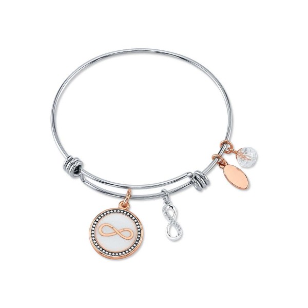 Bangle Bracelet in Stainless Steel & Rose Gold-Tone with Silver Plated Charms Bangle Bracelet in Stainless Steel & Rose Gold-Tone with Silver Plated Charms
