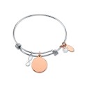 Bangle Bracelet in Stainless Steel & Rose Gold-Tone with Silver Plated Charms Bangle Bracelet in Stainless Steel & Rose Gold-Tone with Silver Plated Charms