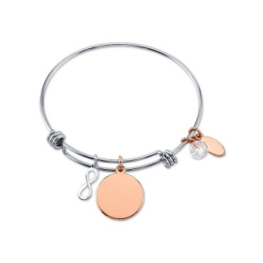 Bangle Bracelet in Stainless Steel & Rose Gold-Tone with Silver Plated Charms Bangle Bracelet in Stainless Steel & Rose Gold-Tone with Silver Plated Charms