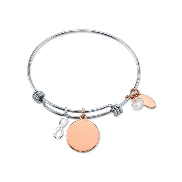 Bangle Bracelet in Stainless Steel & Rose Gold-Tone with Silver Plated Charms Bangle Bracelet in Stainless Steel & Rose Gold-Tone with Silver Plated Charms