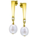 Cultured Freshwater Oval Pearl (10 x 8mm) & Cubic Zirconia Drop Earrings Cultured Freshwater Oval Pearl (10 x 8mm) & Cubic Zirconia Drop Earrings