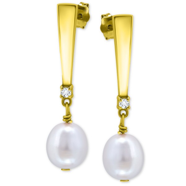 Cultured Freshwater Oval Pearl (10 x 8mm) & Cubic Zirconia Drop Earrings Cultured Freshwater Oval Pearl (10 x 8mm) & Cubic Zirconia Drop Earrings