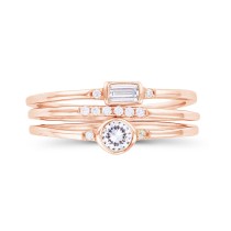 Round and Baguette Cubic Zirconia Stacked Ring (1/2 ct. t.w.) in 14 Karat Rose Gold Over Sterling Silver Set, 3 Piece