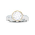 Cubic Zirconia Two Tone Milgrain Bezel Set Hammered Ring Cubic Zirconia Two Tone Milgrain Bezel Set Hammered Ring