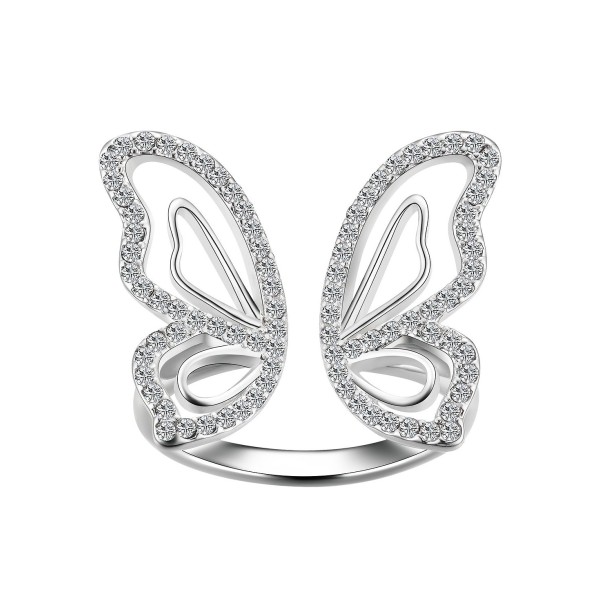 Crystal Open Butterfly Ring in Silver Plate or Gold Flash Plate Crystal Open Butterfly Ring in Silver Plate or Gold Flash Plate
