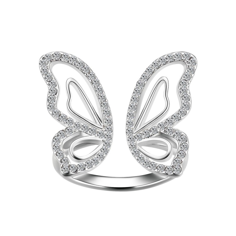 Crystal Open Butterfly Ring in Silver Plate or Gold Flash Plate Crystal Open Butterfly Ring in Silver Plate or Gold Flash Plate