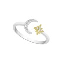 Cubic Zirconia Moon and Star Toe Ring in Two Tone Silver Plate Cubic Zirconia Moon and Star Toe Ring in Two Tone Silver Plate