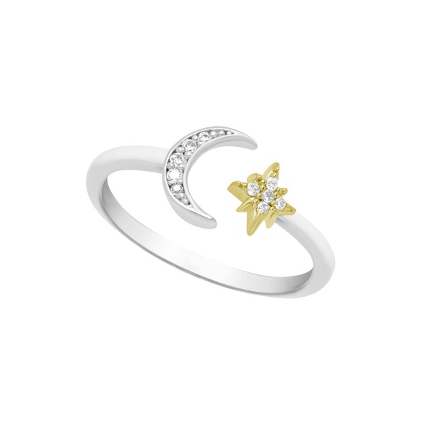 Cubic Zirconia Moon and Star Toe Ring in Two Tone Silver Plate Cubic Zirconia Moon and Star Toe Ring in Two Tone Silver Plate