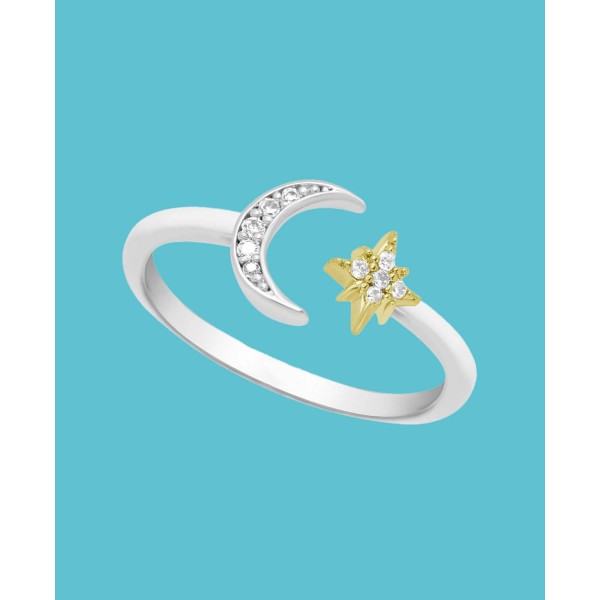 Cubic Zirconia Moon and Star Toe Ring in Two Tone Silver Plate Cubic Zirconia Moon and Star Toe Ring in Two Tone Silver Plate