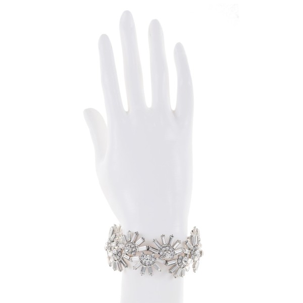 Silver-Tone Mixed Crystal Flower Stretch Bracelet Silver-Tone Mixed Crystal Flower Stretch Bracelet