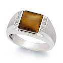 Men's Tiger's Eye and Diamond Accent Ring in Sterling Silver Men's Tiger's Eye and Diamond Accent Ring in Sterling Silver