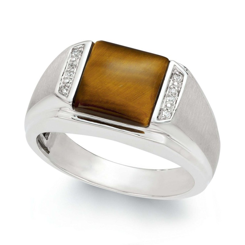 Men's Tiger's Eye and Diamond Accent Ring in Sterling Silver Men's Tiger's Eye and Diamond Accent Ring in Sterling Silver