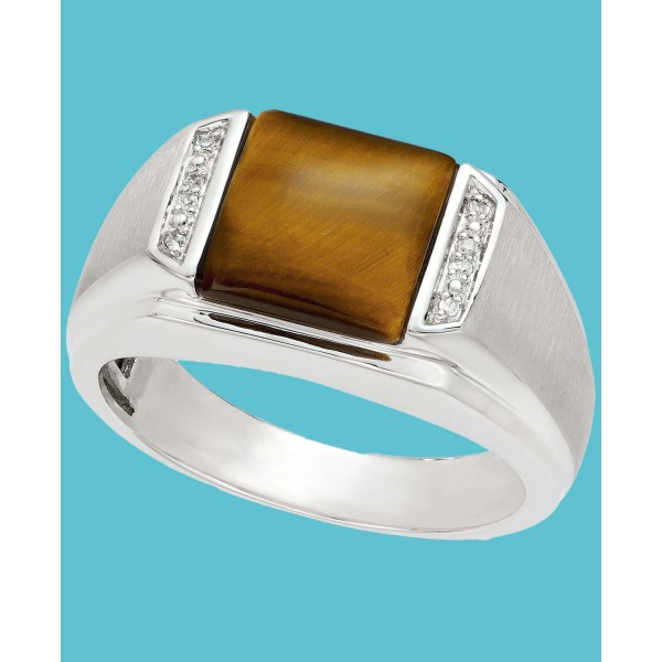 Men's Tiger's Eye and Diamond Accent Ring in Sterling Silver Men's Tiger's Eye and Diamond Accent Ring in Sterling Silver
