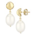 Dapped Disk Pearl(10 x 8mm) Drop Earrings Set in 14k Yellow Gold Dapped Disk Pearl(10 x 8mm) Drop Earrings Set in 14k Yellow Gold