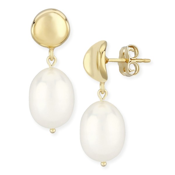 Dapped Disk Pearl(10 x 8mm) Drop Earrings Set in 14k Yellow Gold Dapped Disk Pearl(10 x 8mm) Drop Earrings Set in 14k Yellow Gold