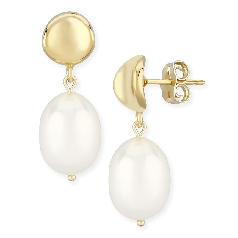 Dapped Disk Pearl(10 x 8mm) Drop Earrings Set in 14k Yellow Gold Dapped Disk Pearl(10 x 8mm) Drop Earrings Set in 14k Yellow Gold