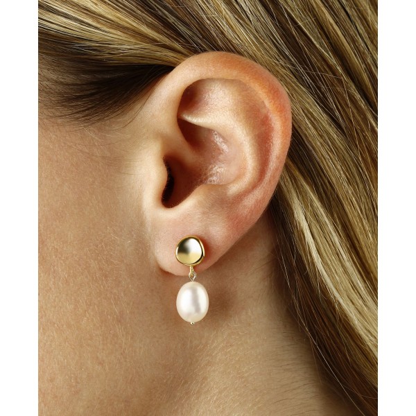 Dapped Disk Pearl(10 x 8mm) Drop Earrings Set in 14k Yellow Gold Dapped Disk Pearl(10 x 8mm) Drop Earrings Set in 14k Yellow Gold