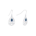 Dark Blue Crystal (0.16 ct.t.w) Filigree Tear Drop Earrings in Sterling Silver Dark Blue Crystal (0.16 ct.t.w) Filigree Tear Drop Earrings in Sterling Silver