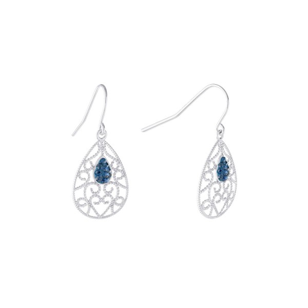 Dark Blue Crystal (0.16 ct.t.w) Filigree Tear Drop Earrings in Sterling Silver Dark Blue Crystal (0.16 ct.t.w) Filigree Tear Drop Earrings in Sterling Silver