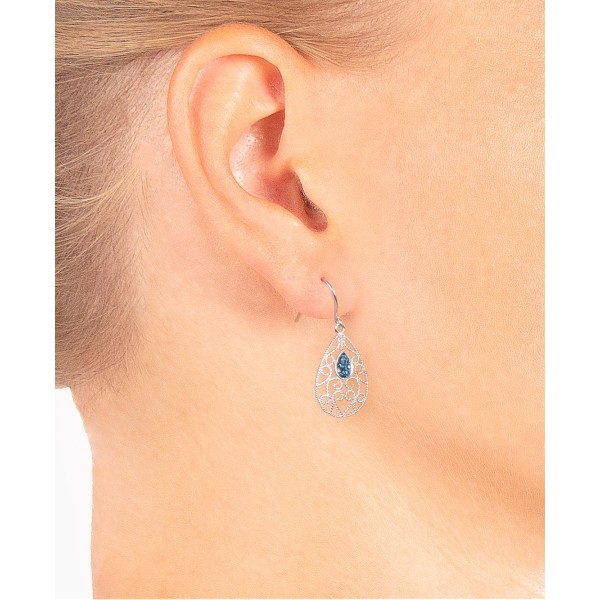 Dark Blue Crystal (0.16 ct.t.w) Filigree Tear Drop Earrings in Sterling Silver Dark Blue Crystal (0.16 ct.t.w) Filigree Tear Drop Earrings in Sterling Silver