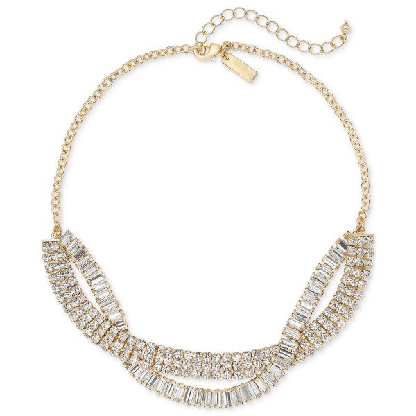 Gold-Tone Crystal Twisted Frontal Necklace, 17 Gold-Tone Crystal Twisted Frontal Necklace, 17