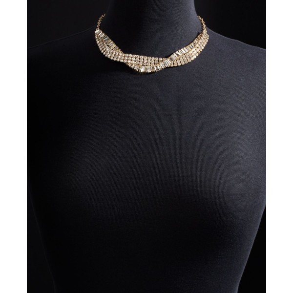 Gold-Tone Crystal Twisted Frontal Necklace, 17 Gold-Tone Crystal Twisted Frontal Necklace, 17