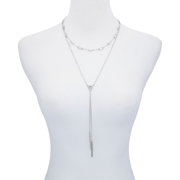 Silver-Tone Crystal & Pavé Bar Layered Lariat Necklace, 18 Silver-Tone Crystal & Pavé Bar Layered Lariat Necklace, 18