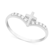 Diamond Cross Chevron Ring (1/10 ct. t.w.) in Sterling Silver Diamond Cross Chevron Ring (1/10 ct. t.w.) in Sterling Silver