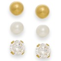 Cultured Freshwater Pearl, Cubic Zirconia and Ball Stud Set in 10k Gold Cultured Freshwater Pearl, Cubic Zirconia and Ball Stud Set in 10k Gold