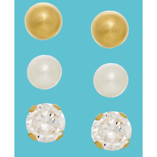 Cultured Freshwater Pearl, Cubic Zirconia and Ball Stud Set in 10k Gold Cultured Freshwater Pearl, Cubic Zirconia and Ball Stud Set in 10k Gold