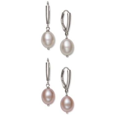 2-Pc. Set White & Pink Cultured Freshwater Pearl (8mm) Drop Earrings in Sterling Silver 2-Pc. Set White & Pink Cultured Freshwater Pearl (8mm) Drop Earrings in Sterling Silver