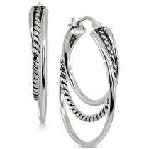 Small Textured Triple Hoop Earrings in Sterling Silver, 1