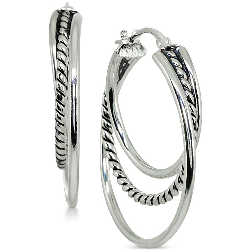 Small Textured Triple Hoop Earrings in Sterling Silver, 1 Small Textured Triple Hoop Earrings in Sterling Silver, 1