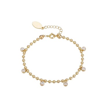 14K Gold Flash-Plated Cubic Zirconia Bead Charm Bracelet 14K Gold Flash-Plated Cubic Zirconia Bead Charm Bracelet