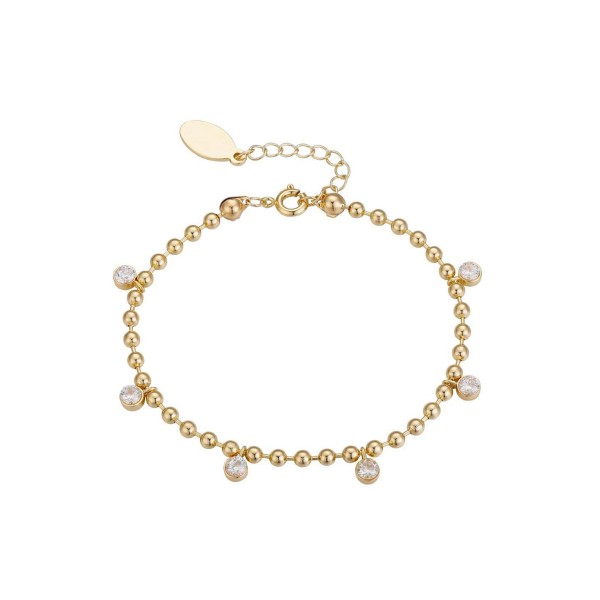 14K Gold Flash-Plated Cubic Zirconia Bead Charm Bracelet 14K Gold Flash-Plated Cubic Zirconia Bead Charm Bracelet
