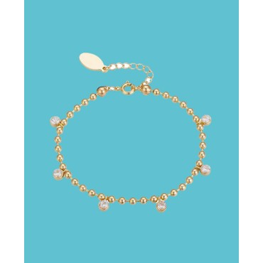 14K Gold Flash-Plated Cubic Zirconia Bead Charm Bracelet 14K Gold Flash-Plated Cubic Zirconia Bead Charm Bracelet
