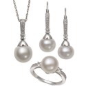 Cultured Freshwater Pearl (8-9mm) & White Topaz (1/2 ct. t.w.) Jewelry Set in Sterling Silver Cultured Freshwater Pearl (8-9mm) & White Topaz (1/2 ct. t.w.) Jewelry Set in Sterling Silver