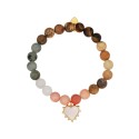 Mother of Pearl Heart and Star Multi Color Stone Beaded Stretch Bracelet Mother of Pearl Heart and Star Multi Color Stone Beaded Stretch Bracelet