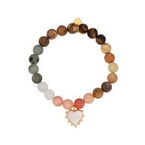 Mother of Pearl Heart and Star Multi Color Stone Beaded Stretch Bracelet Mother of Pearl Heart and Star Multi Color Stone Beaded Stretch Bracelet