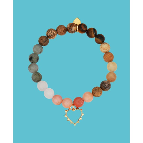 Mother of Pearl Heart and Star Multi Color Stone Beaded Stretch Bracelet Mother of Pearl Heart and Star Multi Color Stone Beaded Stretch Bracelet