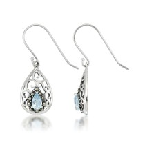 Blue Topaz Open Work Teardrop Dangle Earrings