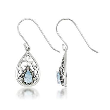 Blue Topaz Open Work Teardrop Dangle Earrings Blue Topaz Open Work Teardrop Dangle Earrings