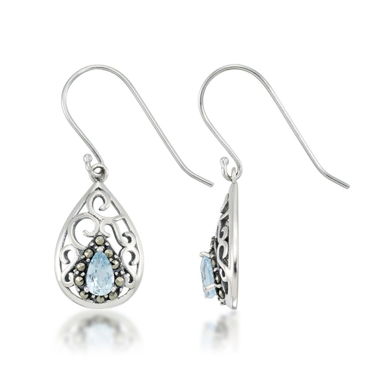 Blue Topaz Open Work Teardrop Dangle Earrings Blue Topaz Open Work Teardrop Dangle Earrings