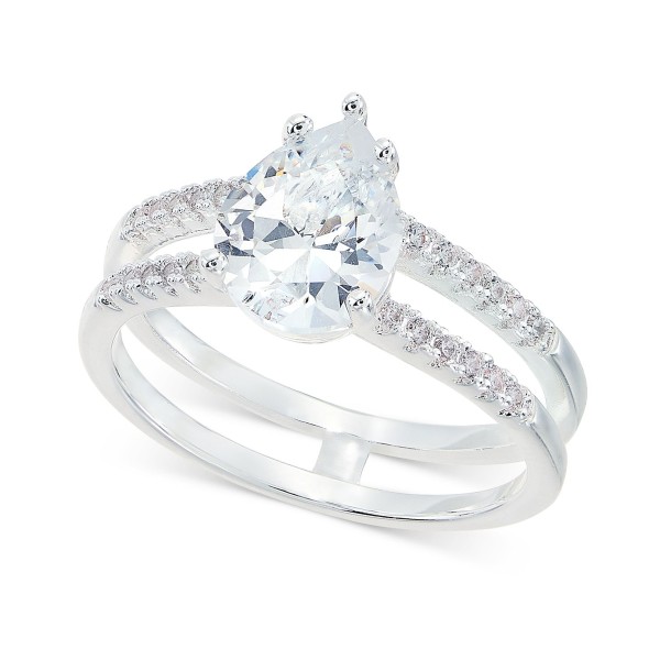 Silver-Tone Tear-Shape Cubic Zirconia Split Band Ring Silver-Tone Tear-Shape Cubic Zirconia Split Band Ring