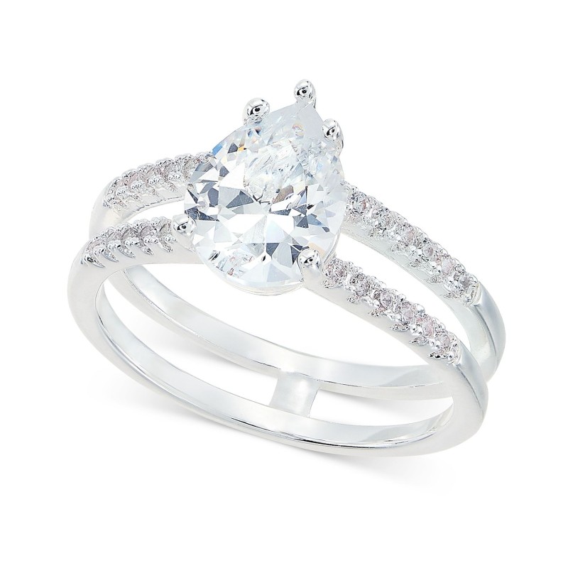 Silver-Tone Tear-Shape Cubic Zirconia Split Band Ring Silver-Tone Tear-Shape Cubic Zirconia Split Band Ring
