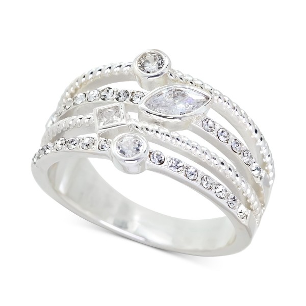 Silver-Tone Mixed Crystal Triple-Row Ring Silver-Tone Mixed Crystal Triple-Row Ring