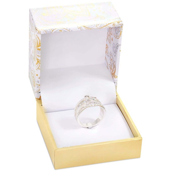 Silver-Tone Mixed Crystal Triple-Row Ring Silver-Tone Mixed Crystal Triple-Row Ring